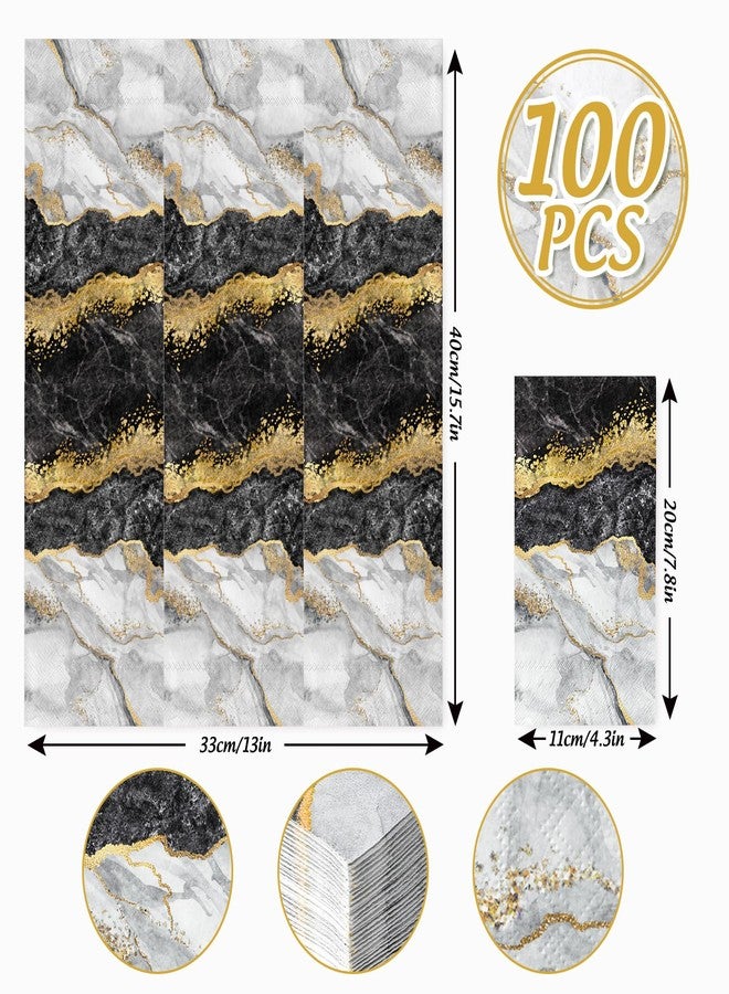 JarThenaAMCS مناديل ضيوف رخامية من JarThenaAMCS، 100 قطعة، باللونين الأسود والذهبي، للاستخدام مرة واحدة، مناديل ورقية مزخرفة، مثالية للحمام، وحفلات الزفاف، وأعياد الميلاد، وحفلات توديع العزوبية، وديكورات الطاولات. - Image 2